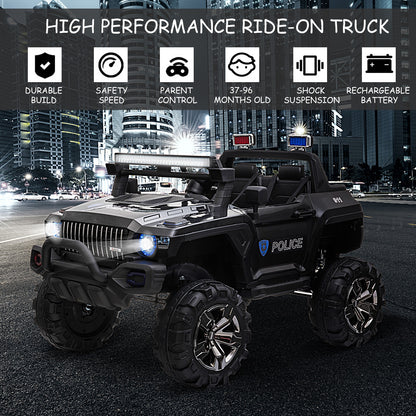 US Local Kids Ride-On Car 12V RC 2-Seater Police Truck Electric Car For Kids with Full LED Lights