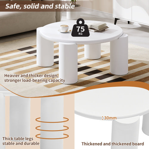 UK Local White Round Coffee Table,Wooden Painted Coffee Table,Tea Table, Cute Wooden Modern Center Table With 4 Legs For Bedroom Apartment, Living Room, Farmhouse