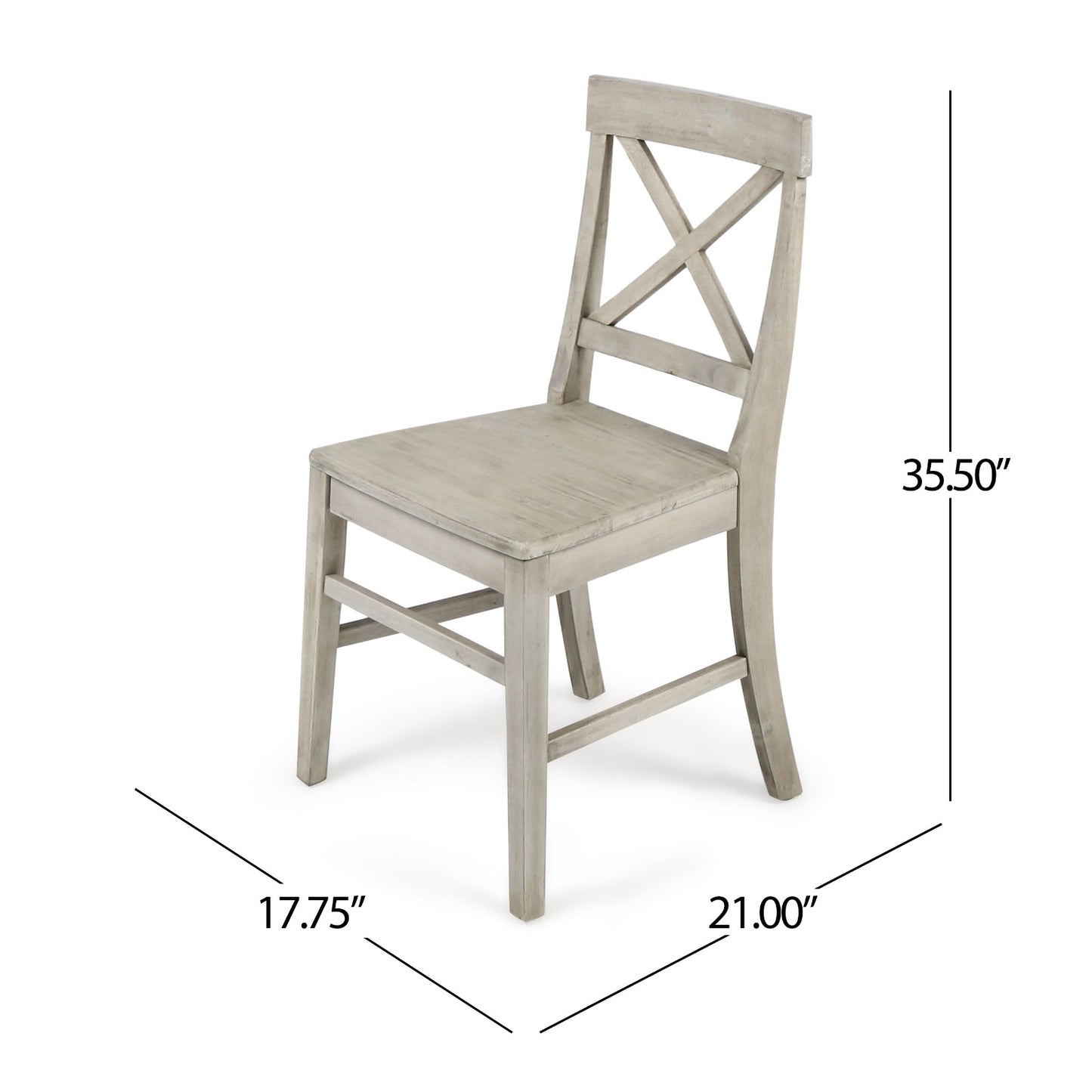 US Local Acacia Wood Dining Chairs, Light Grey Wash, 21D X 17.75W X 35.5H Inch Set Of 2