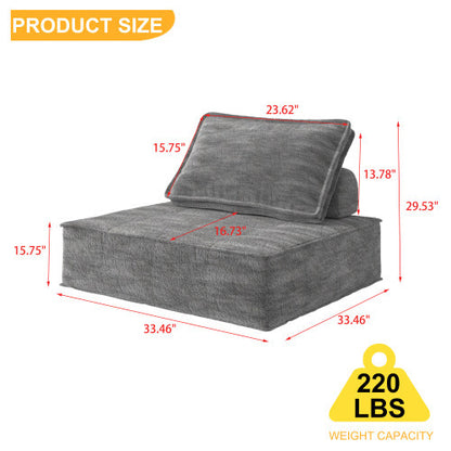 US Local Modern Modular Sectional Single Sofa Couch Single Square Sofa Modern Armless Floor Sofa Couch Accent Armless Chair With Removable Back Cushion For Living Room, Apartment  Gray  Upholstered