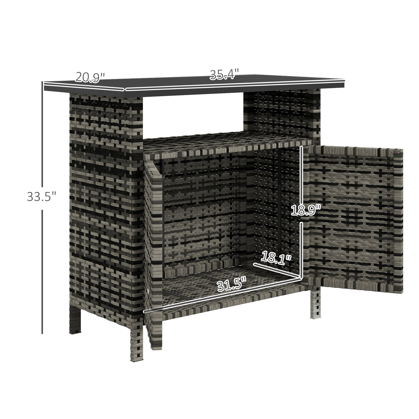 Wicker Outdoor Storage Cabinet With Two Doors And Shelf For Outdoor Pool Towel Storage, Mixed Gray
