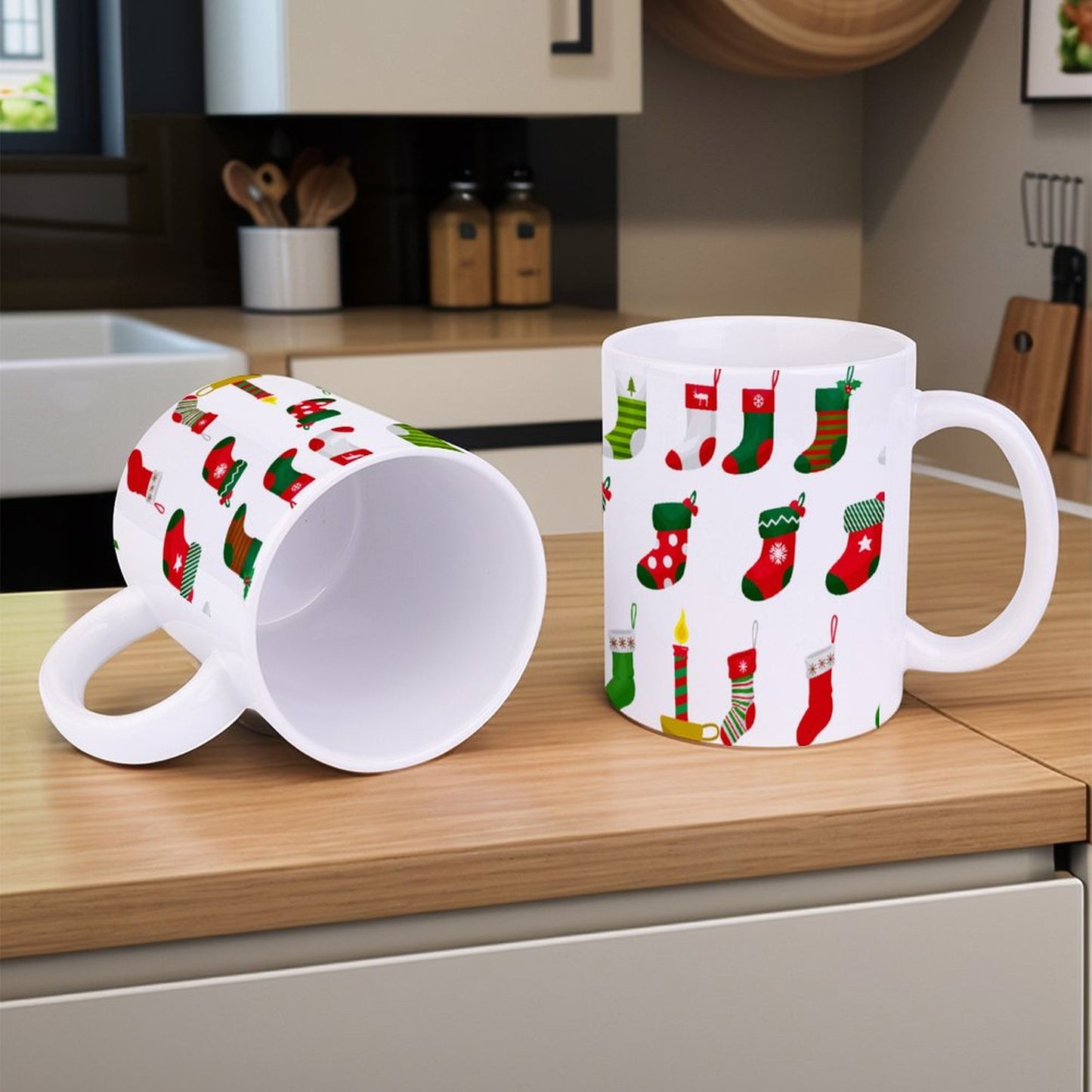 POD US Local White mug with full print, Christmas Socks 0012