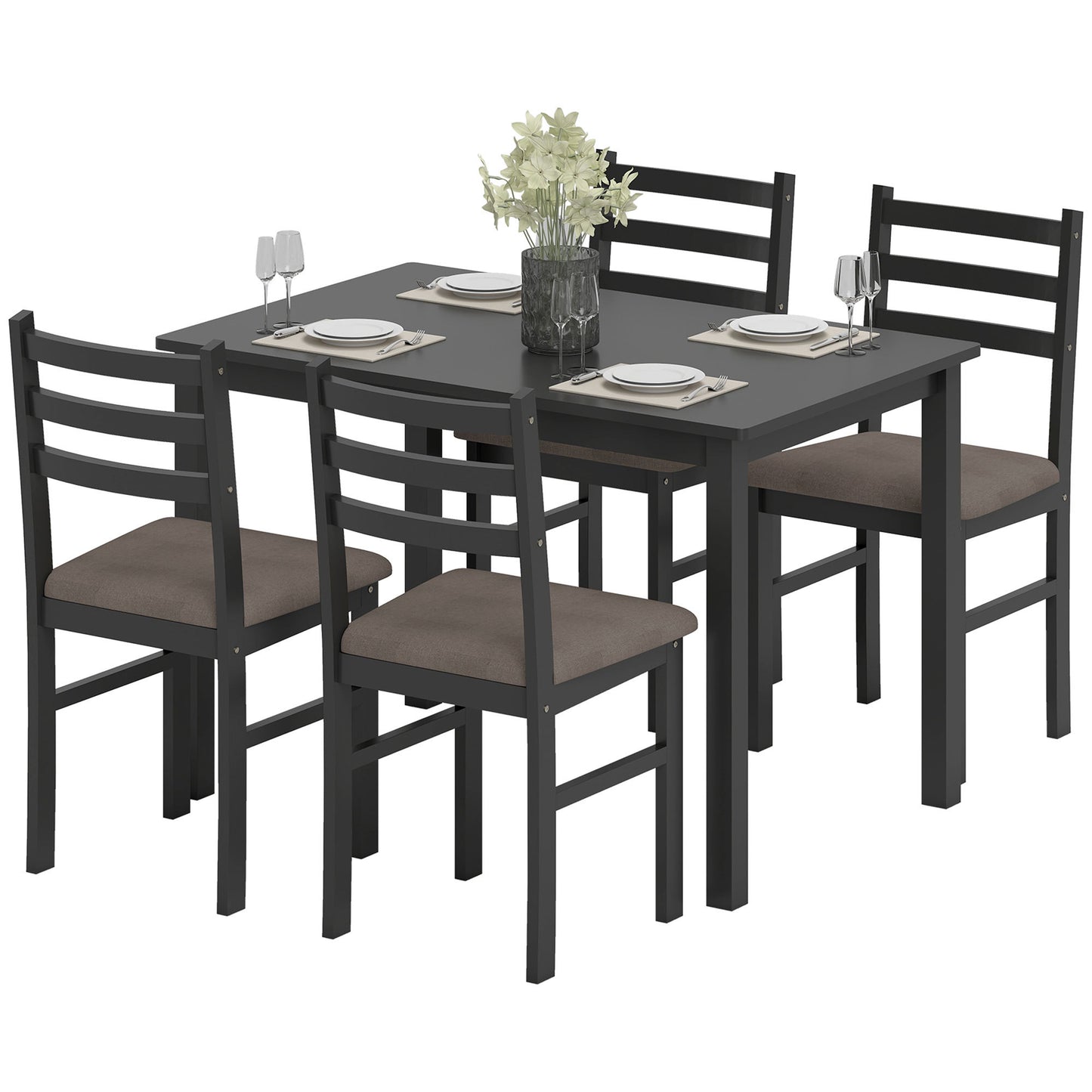 US Local 5-Piece Small Kitchen Table Set For 4, Farmhouse Dining Table Set With Upholstered Chairs And Rubber Wood Legs, Black
