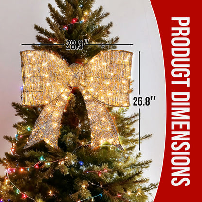 US Local Pre-lit Outdoor Giant Bowknot Christmas Decoration, Lighted Metal Frame With 124 Warm White LED Lights, For Front Door Gate Wall Indoor Outdoor Holiday Party, Golden