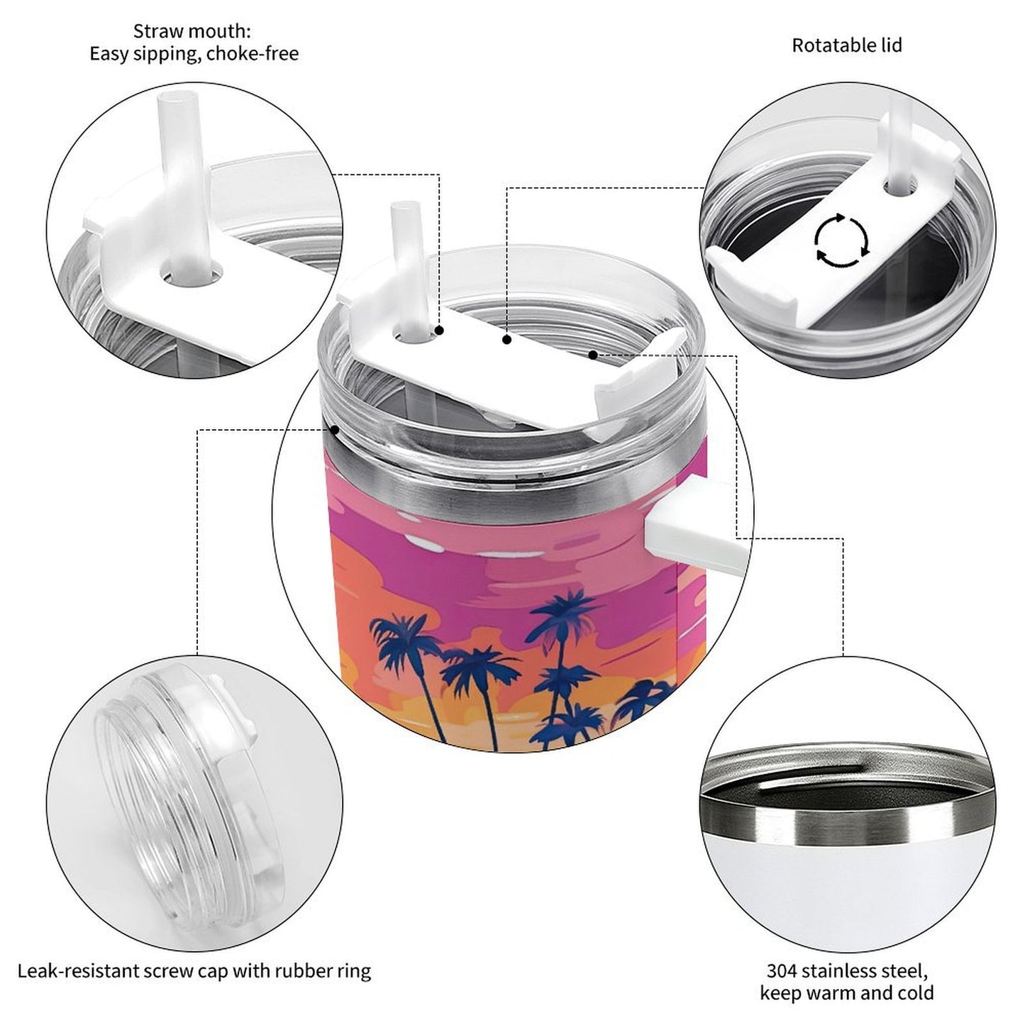 PHDT00520 POD US Local Tumbler 40oz Large Capacity Car Cup Island, Sunset