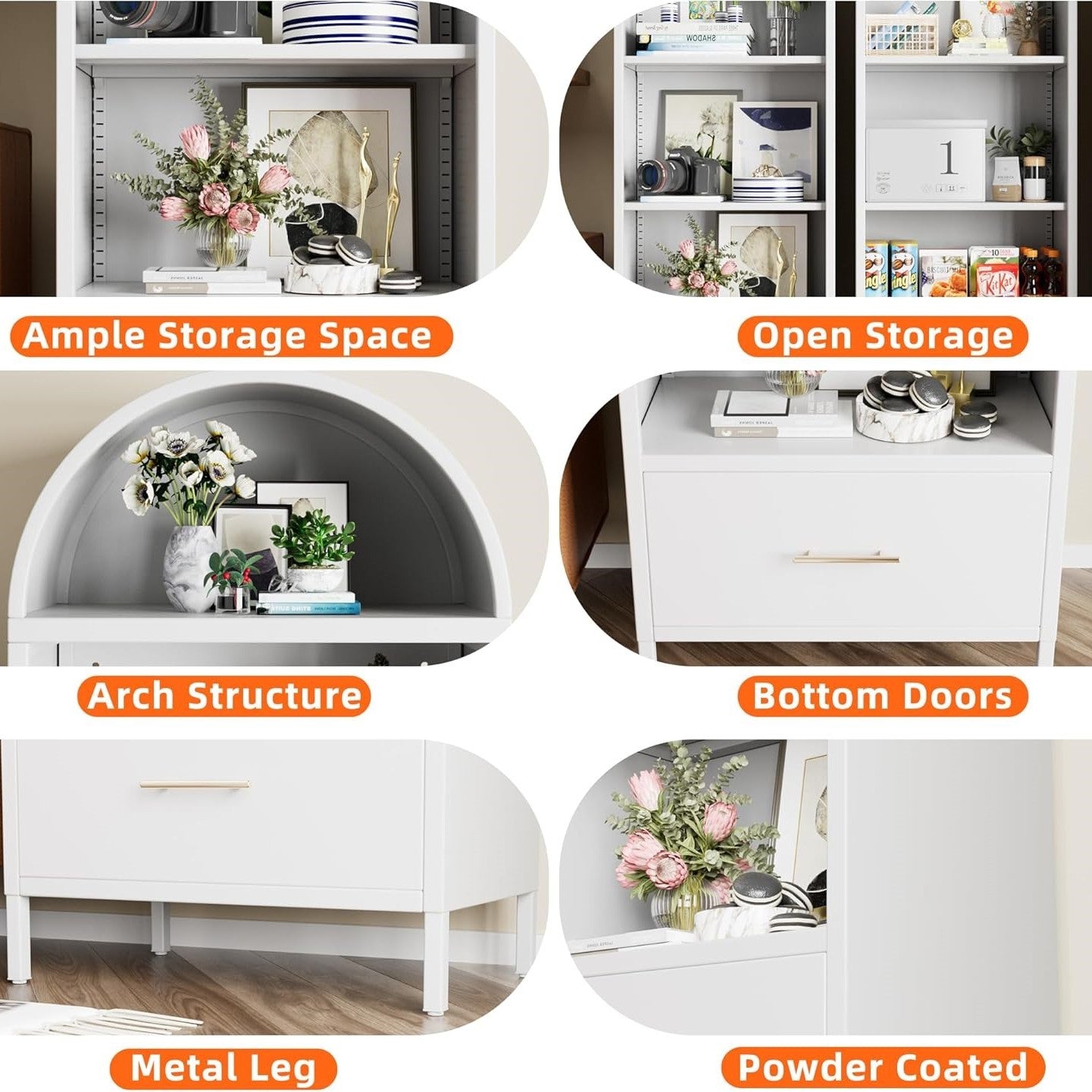 US Local Metal Arched Household Storage Cabinet In Black And White Color