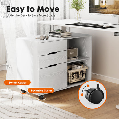 US Local 3 Drawer Mobile Rolling Lateral File Cabinet For Home Office And Kids Room