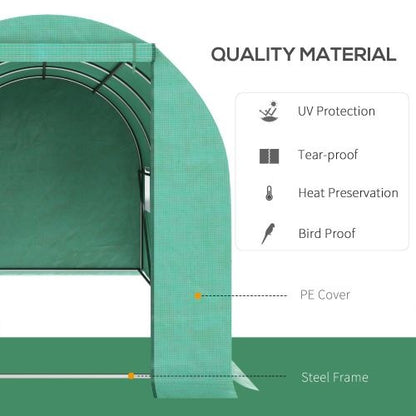US Local Outsunny 15x 7x 6.5 Walk-in Tunnel Hoop Greenhouse, Green House With Polyethylene PE Cover, Steel Frame, Roll-Up Zipper Door & Windows For Flowers, Vegetables, Tropical Plants, Green