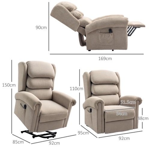UK Local HOMCOM Velvet-Feel Electric Riser Recliner Chair - Khaki