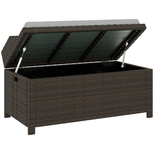 US Local Outdoor Wicker Storage Bench With Storage & Cushion, Gray