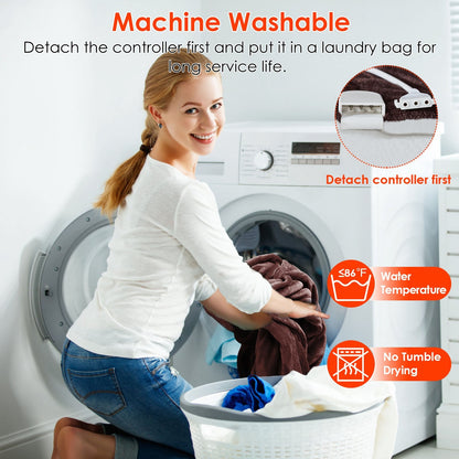 US Local 1 Pc Electric Heated Flannel Throw Heated Blanket With 6 Heat Settings 1-8 Hours Auto Off Washable For Home Office Usage 59x50in