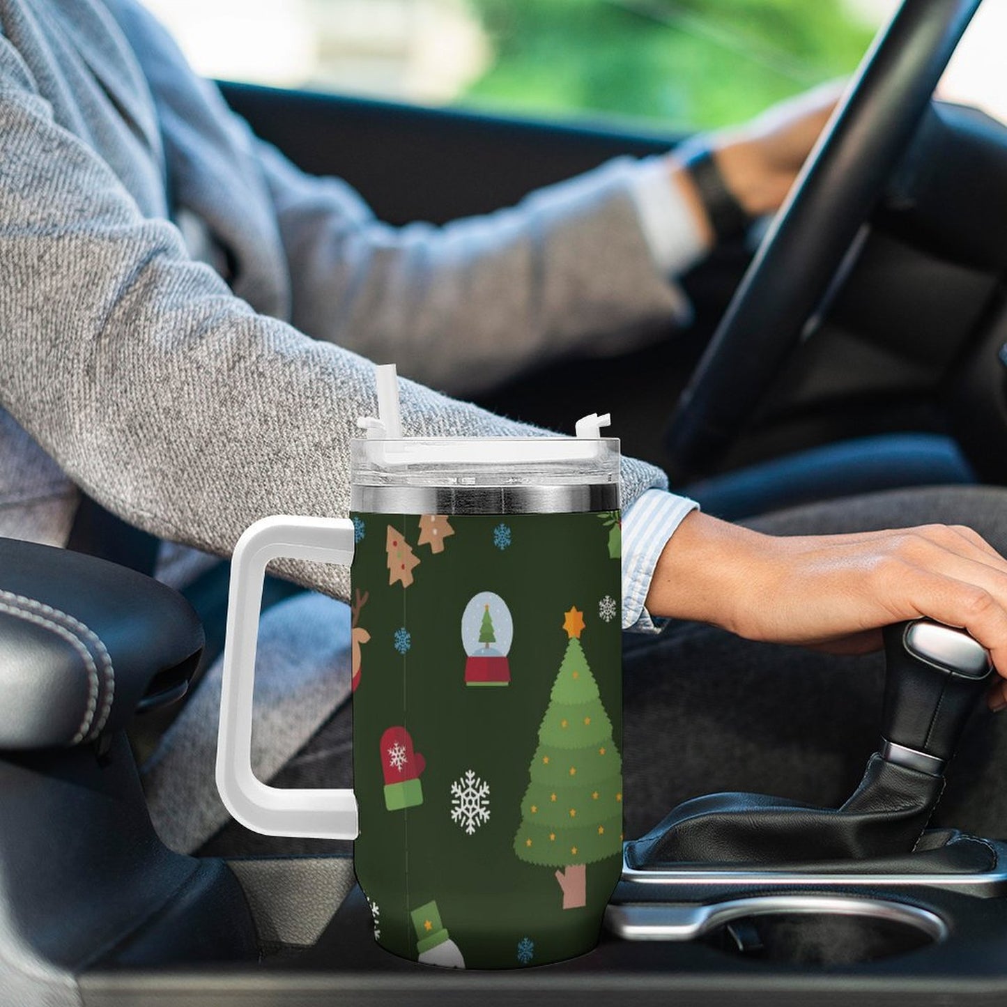 POD US Local 40oz Large Capacity Car Cup Christmas Tree Santa Snowflake Green