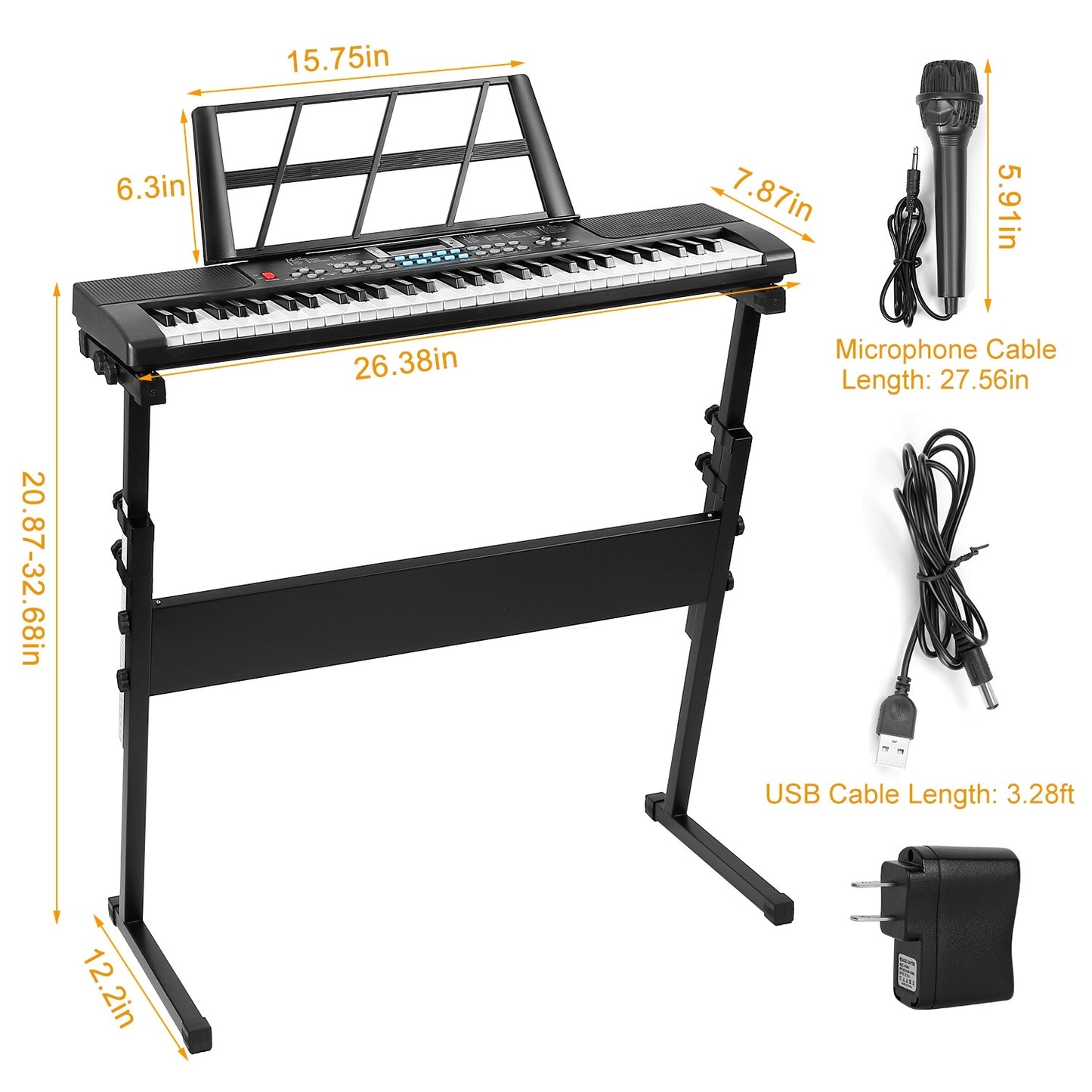 US Local 1P 61 Keys Digital Music Electronic Keyboard Electric Musical Piano Instrument Kids Learning Keyboard With Stand Microphone For Beginners