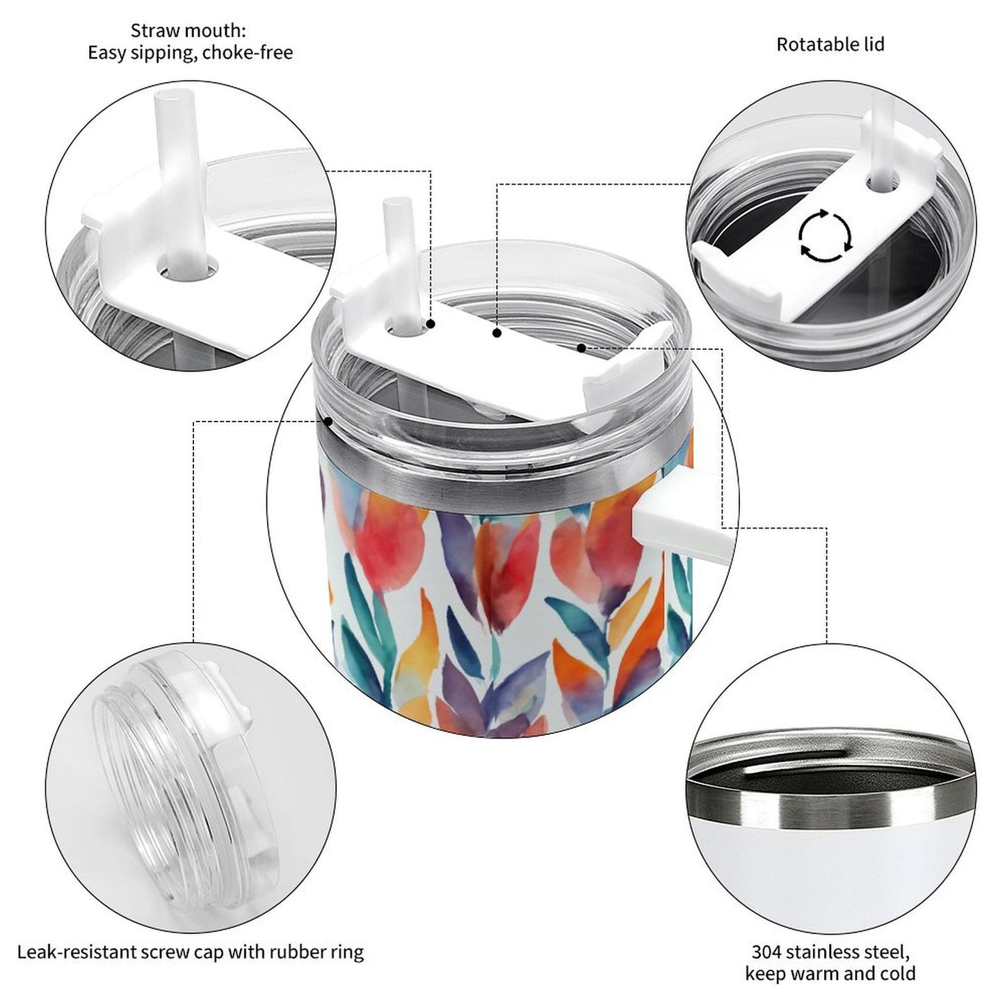 PHDT00474 POD US Local Tumbler 40 oz Large Capacity Car Cup Watercolor, Leaves