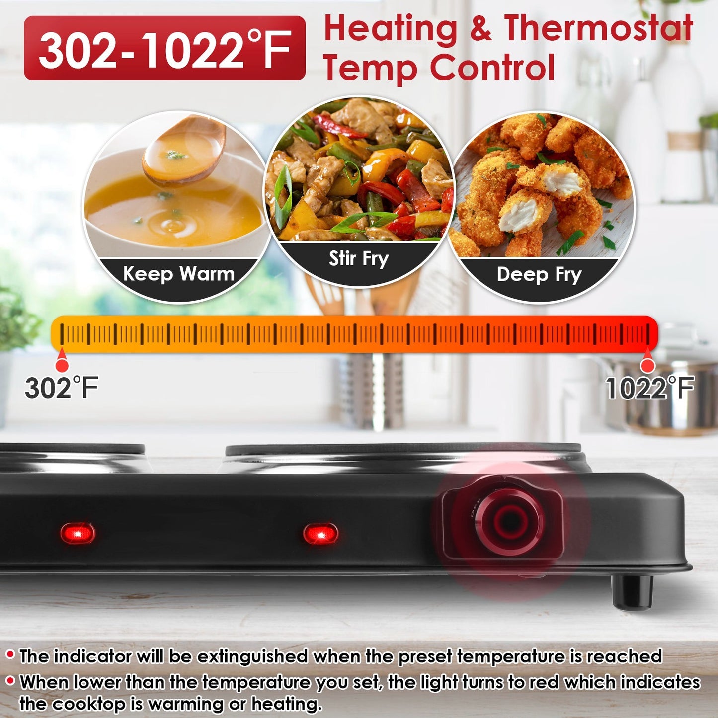 US Local 1Pc 2000W Electric Infrared Dual Burner Portable Heating Hot Plate Stove Countertop RV Hotplate With Glass Cooktop Stepless Temperature Adjustments For Home RV Camp