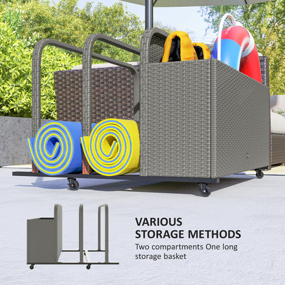 US Local Rattan Pool Float Storage Organizer With Wheels, Mixed Gray