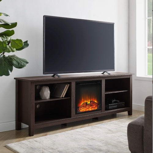 US Local Modern Transitional Wood Fireplace TV Stand For TVs With 2 Shelves