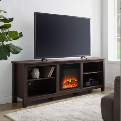 US Local Modern Transitional Wood Fireplace TV Stand For TVs With 2 Shelves