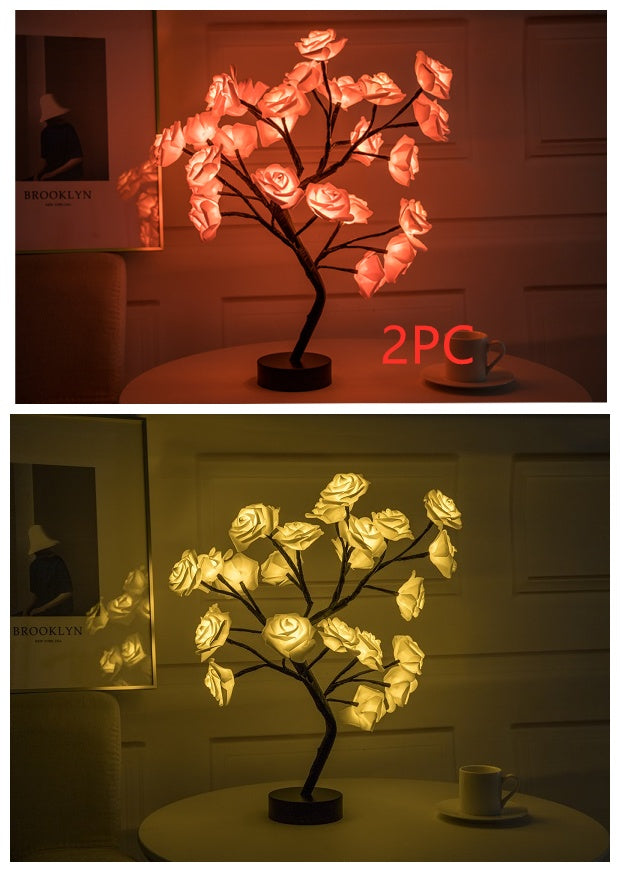 USA Local Rose Flower Lamp USB Battery Operated LED Table Lamp Bonsai Tree Night Lights Garland Bedroom Decoration Lights Home Decor