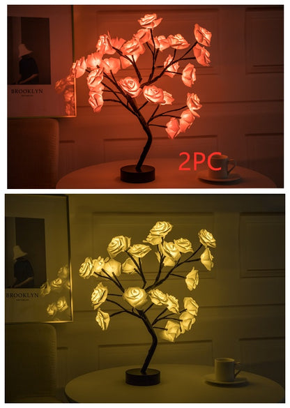 US Local Rose Flower Lamp USB Battery Operated LED Table Lamp Bonsai Tree Night Lights Garland Bedroom Decoration Lights Home Decor