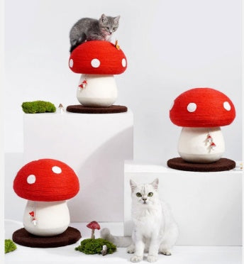 US Local Mushroom Cat Climbing Frame, Sisal Cat Climbing Post, Interesting Red And White Mushroom Design With Fluffy Base, Cat Scratching Claw Toy, Cat Tree, Wear-resistant Cat Scratching Ball, Cat Supplies