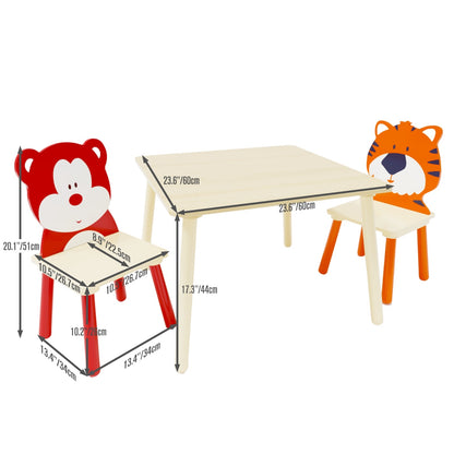 US Local Kids Table & 2 Chairs Set, 3Pc Toddler Wooden Activity Play Set