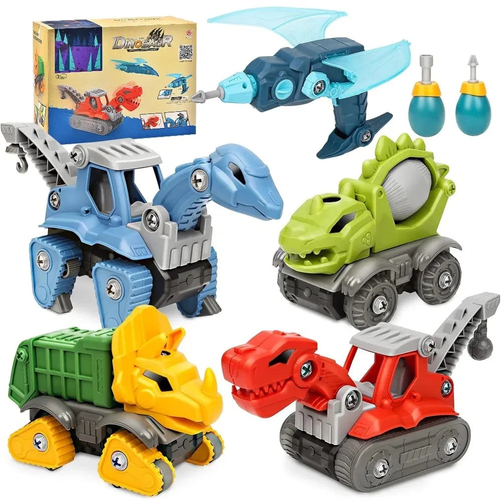 US Local 5 Pack Take Apart Dinosaur Set With Electric Drill, Construction Building Toy For Boys, Ideal Xmas Birthday Gift