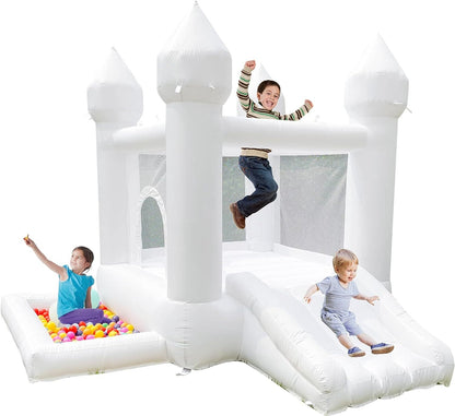 US Local White Bounce House, Castle Theme Kids Inflatable Trampoline With UL Blower, Durable And Easy To Set Up, Safe And Fun For Active Kids