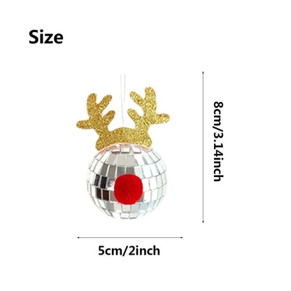 US Local 5PCS Disco Mirror Elk Horn Christmas Ball Silvery Xmas Tree Decoration Reflective Hanging Disco Balls Decor For Christmas Holiday Wedding Birthday Disco Party Ornament Supplies