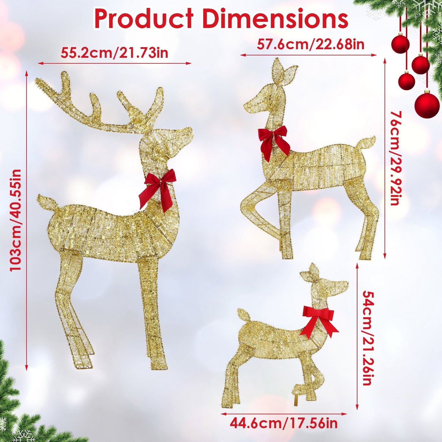 US Local 3 Pcs In 1 Set 2D Lighted Christmas Deer Family Set Indoor Outdoor Light Up Reindeer Decorations Lighted Buck Doe Fawn Display With 8 Lighting Modes