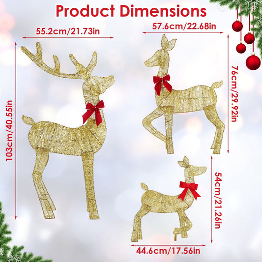 US Local 3 Pcs In 1 Set 2D Lighted Christmas Deer Family Set Indoor Outdoor Light Up Reindeer Decorations Lighted Buck Doe Fawn Display With 8 Lighting Modes