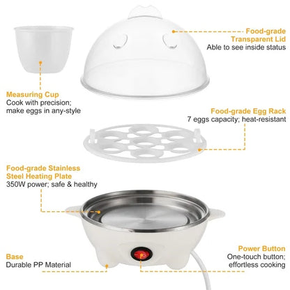 US Local Electric Egg Cooker 7-Capacity BPA-Free Hard-Boiled Egg Maker W Auto-Off Measuring Cup