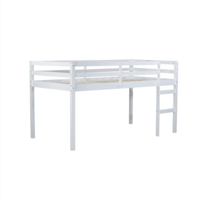 US Local Solid Wooden, Rubber Wooden Twin Loft Bed With Ladder, Bed Platform Of Strengthened Slats , White