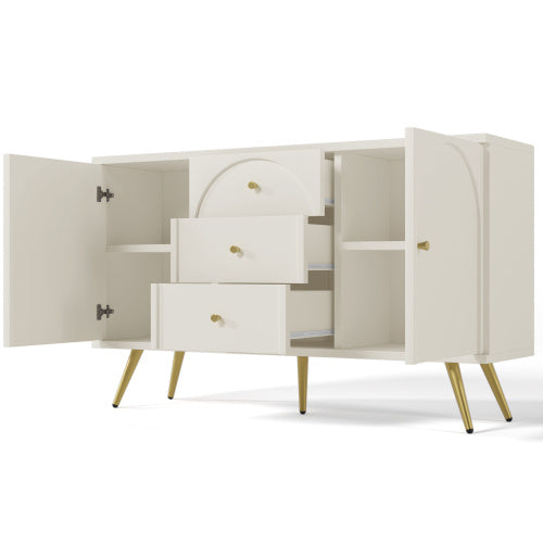 UK Local Sideboard Cabinet For Living Room, Chest Of Drawers With 2 Doors And 3 Drawers, Adjustable Shelf, Cream White, 40D X 140W X 84H CM