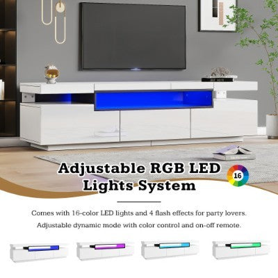 UK Local V Stand Cabinet For 70-inch TV High Gloss TV Stand Unit With LED Lights 160CM, 3 Drawers, 3 Open Storage Space, For Bedroom Living Room Home Furniture
