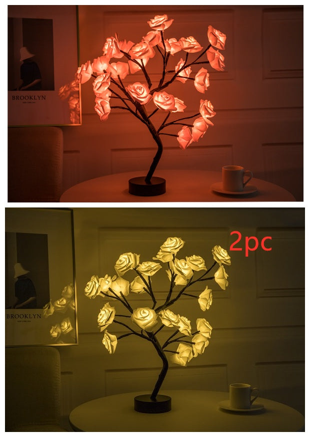 USA Local Rose Flower Lamp USB Battery Operated LED Table Lamp Bonsai Tree Night Lights Garland Bedroom Decoration Lights Home Decor
