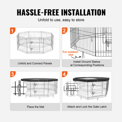 US Local VEVOR Dog Playpen, 8 Panels Foldable Metal Dog Exercise Pen With Top Cover, 24inch H Pet Fence Puppy Crate Kennel With Ground Stakes, Indoor Outdoor Dog Pen For Small Medium Pets, For Camping, Yard