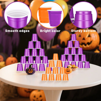 US Local 50 Pcs Mini Disposable Shot Glasses Halloween Plastic Shot Glasses Bulk Orange Purple 2 Oz Party Cups For Wine Whiskey Food Halloween Party Drinking Supplies Trick Or Treat Party Drinking Supplies