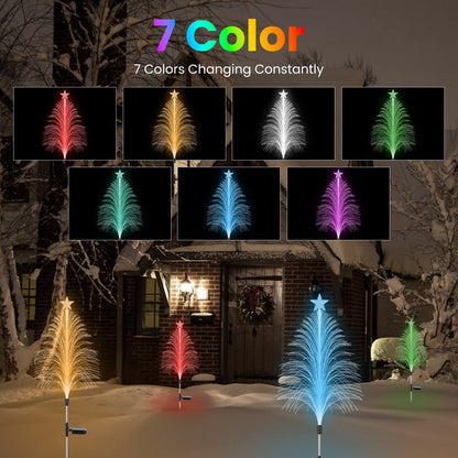 US Local 4Pack 7 Color Changing Solar Christmas Tree Lights Outdoor Optical Fiber Stake Lights Cedar Tree Lights With Topper Star IP44 Waterproof For Garden Yard Pathway Lawn