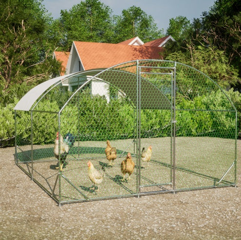 US Local Large Chicken Coop Metal Chicken Run With Waterproof And Anti-UV Cover, Dome Shaped Walk-in Fence Cage Hen House For Outdoor And Yard Farm Use, 1 Tube Diameter, 9.84 X 13.12 X 6.56