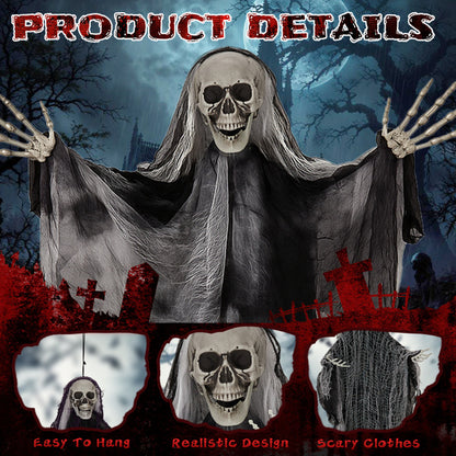 US Local 3 Pcs Hanging Skeleton Ghost, One 4.6FT And Two 3FT Halloween Hanging Decorations
