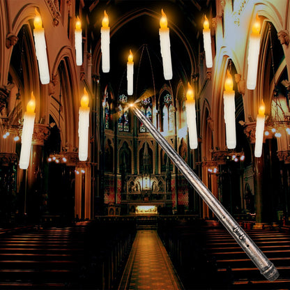 US Local 12Pcs Flameless Floating Candles LED Magic Hanging Candle Light Battery Operated Flickering Warm Light Window Candle With Magic Wand Remote For Halloween Christmas Party