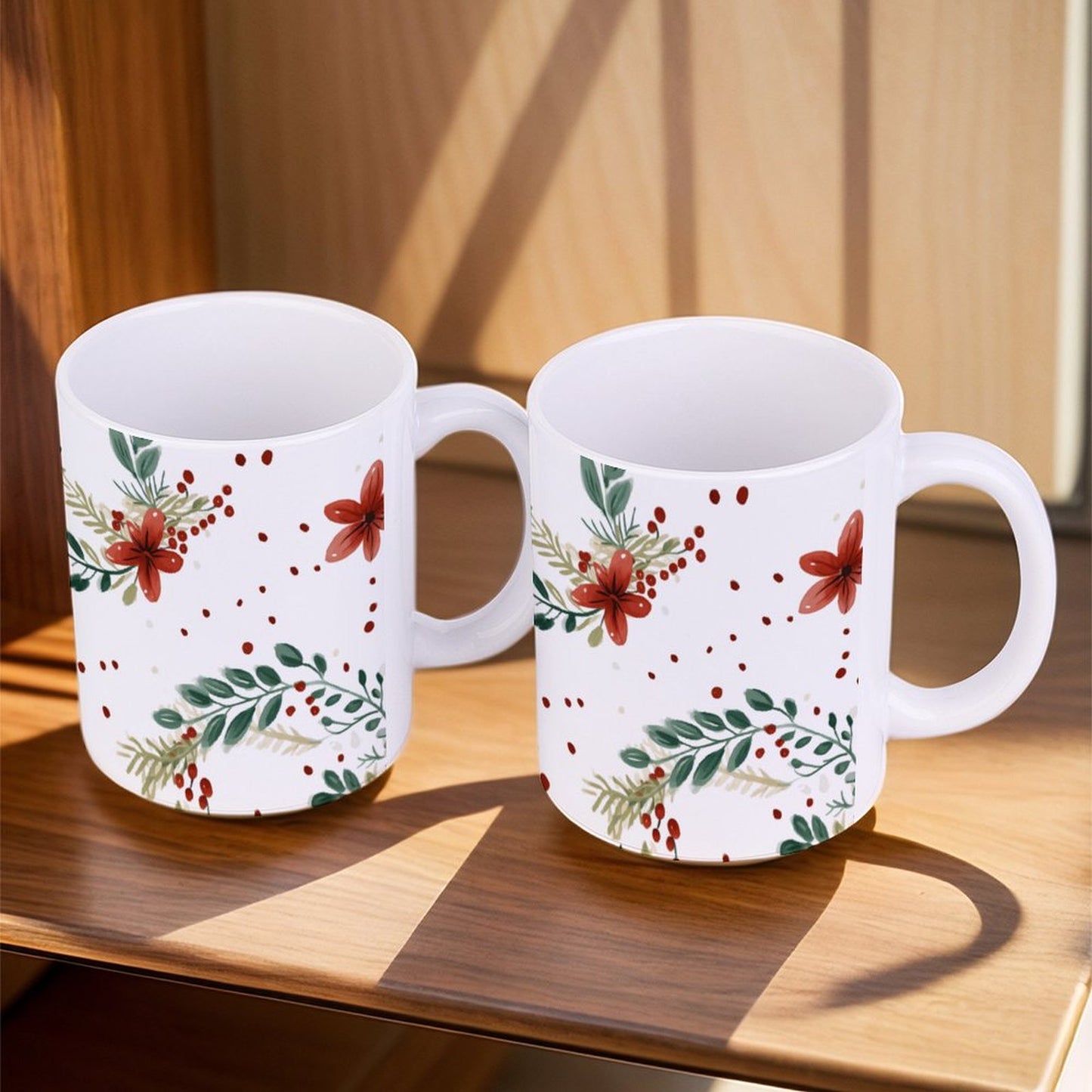 POD US Local White mug with full print, Christmas, Wreaths 0092