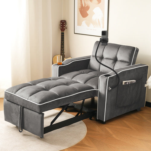 UK Local 3-in-1 Expandable Single Sofa Bed  With Drink Holders And Phone Holder, Sofa Recliner, Sleeper Chair, Armchair, Perfect For Small Spaces, 83x167x76 Cm