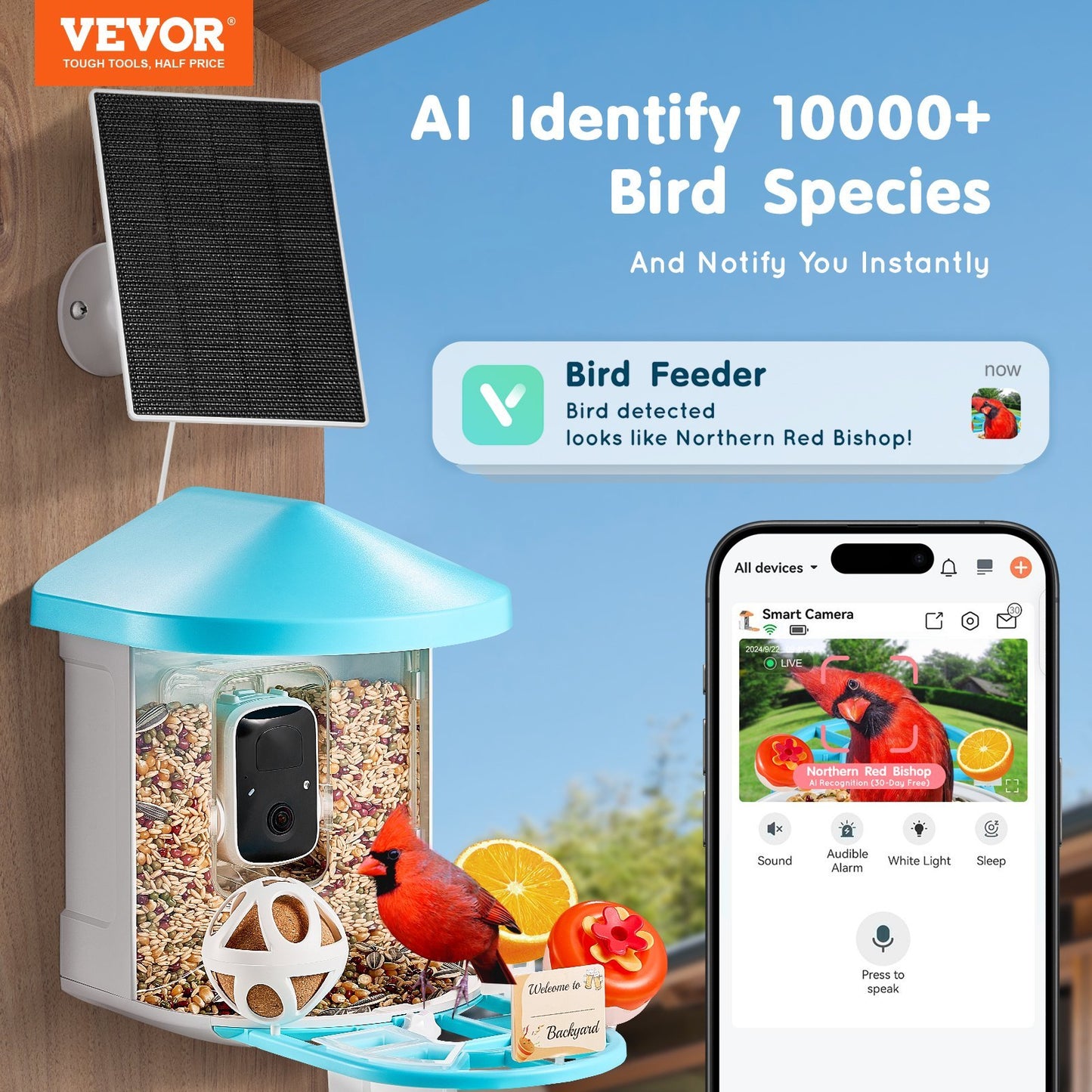 US Local VEVOR Smart Bird Feeder With Camera 2K HD AI Identify Bird Species Auto Capture