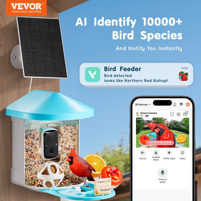 US Local VEVOR Smart Bird Feeder With Camera 2K HD AI Identify Bird Species Auto Capture