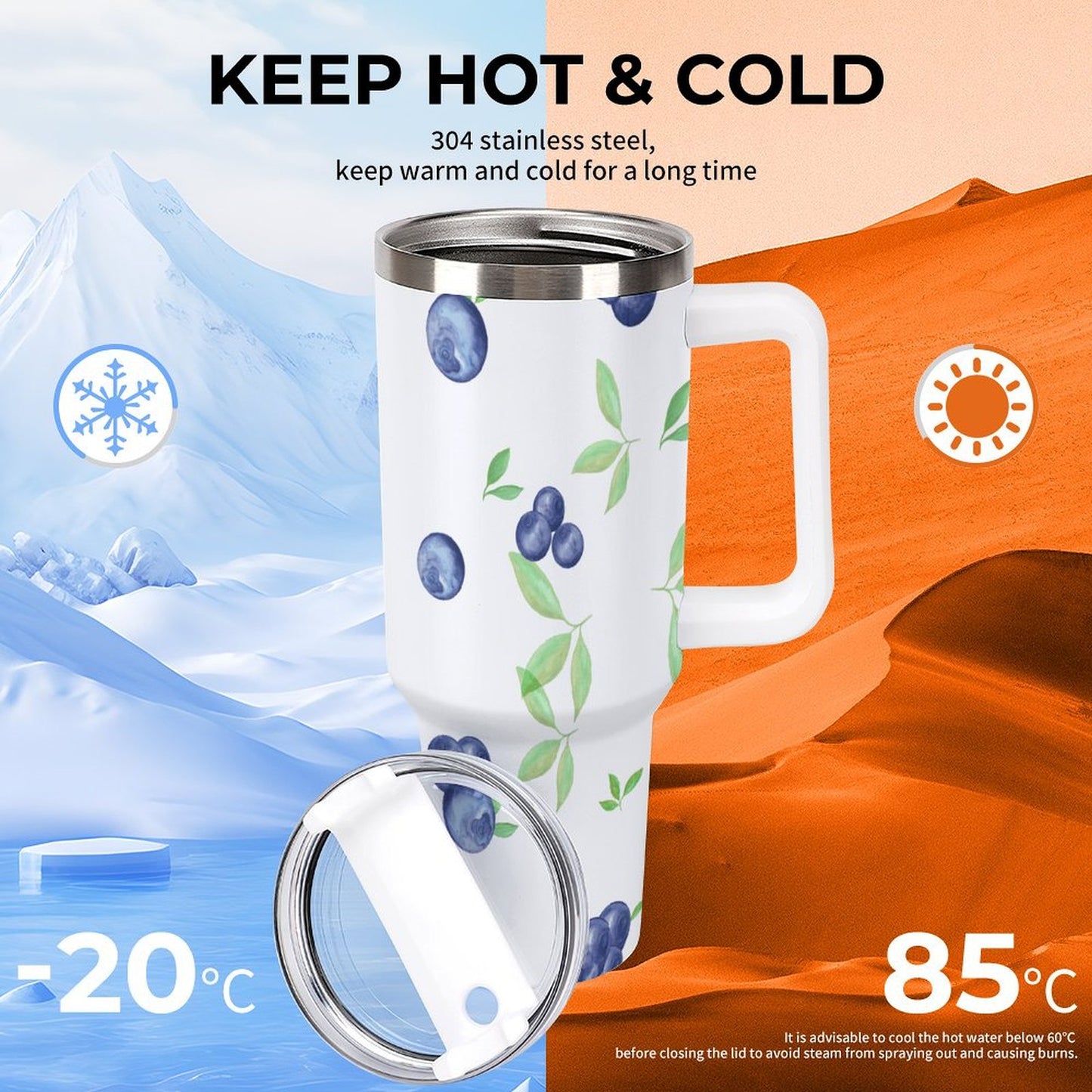 PHDT00132 POD US Local Tumbler 40 oz Large Capacity Car Cup Blueberry