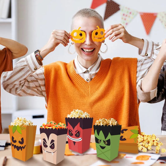 US Local 12 Pieces Halloween Popcorn Box Halloween Party Favor Snack Treat Boxes Candy Cookie Container Decorations Gifts For Popcorn Sales Halloween Party Favor Supplies