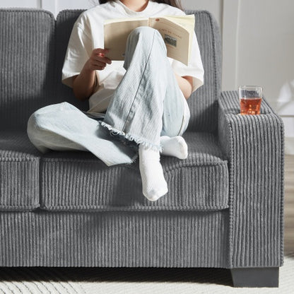 US Local 83.86Corduroy Fabric Sofa,Modern Compressed Couch,3-Seater Sofa, Furniture For Living Room,Bedroom,office