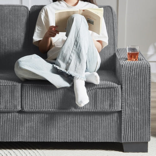 USA Local 83.86Corduroy Fabric Sofa,Modern Compressed Couch,3-Seater Sofa, Furniture For Living Room,Bedroom,office